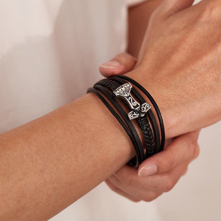 WorldNorse Mjolnir Leather Braided Bracelet - image 1