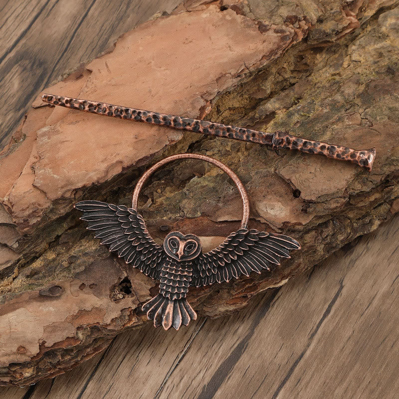 WorldNorse Viking Forged Feather Owl Hairpin - Red - image 0