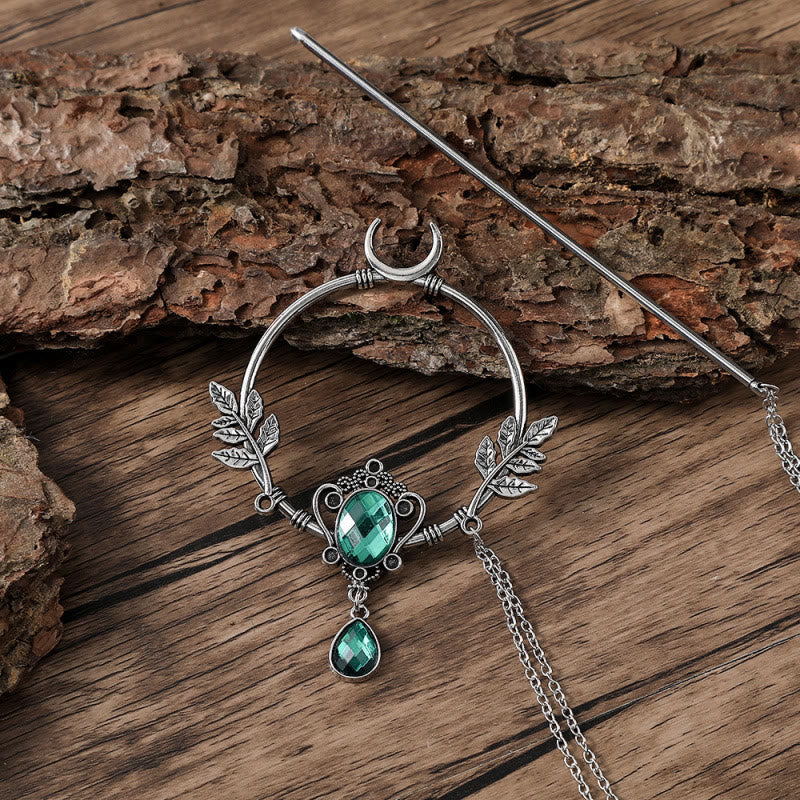 WorldNorse Crescent Leaf Gem Hairpin - Green - image 3