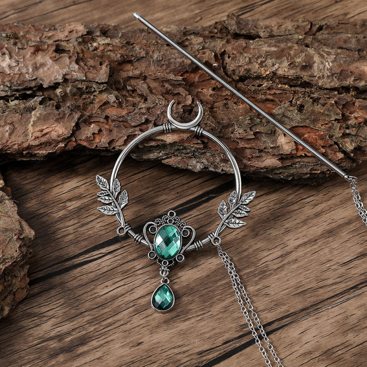 WorldNorse Crescent Leaf Gem Hairpin - Green - image 3