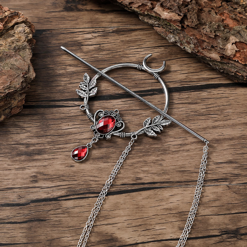 WorldNorse Crescent Leaf Gem Hairpin - Red - image 1