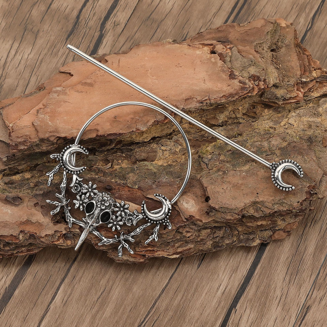 WorldNorse Nordic Raven Skull Moon Hairpin - image 3
