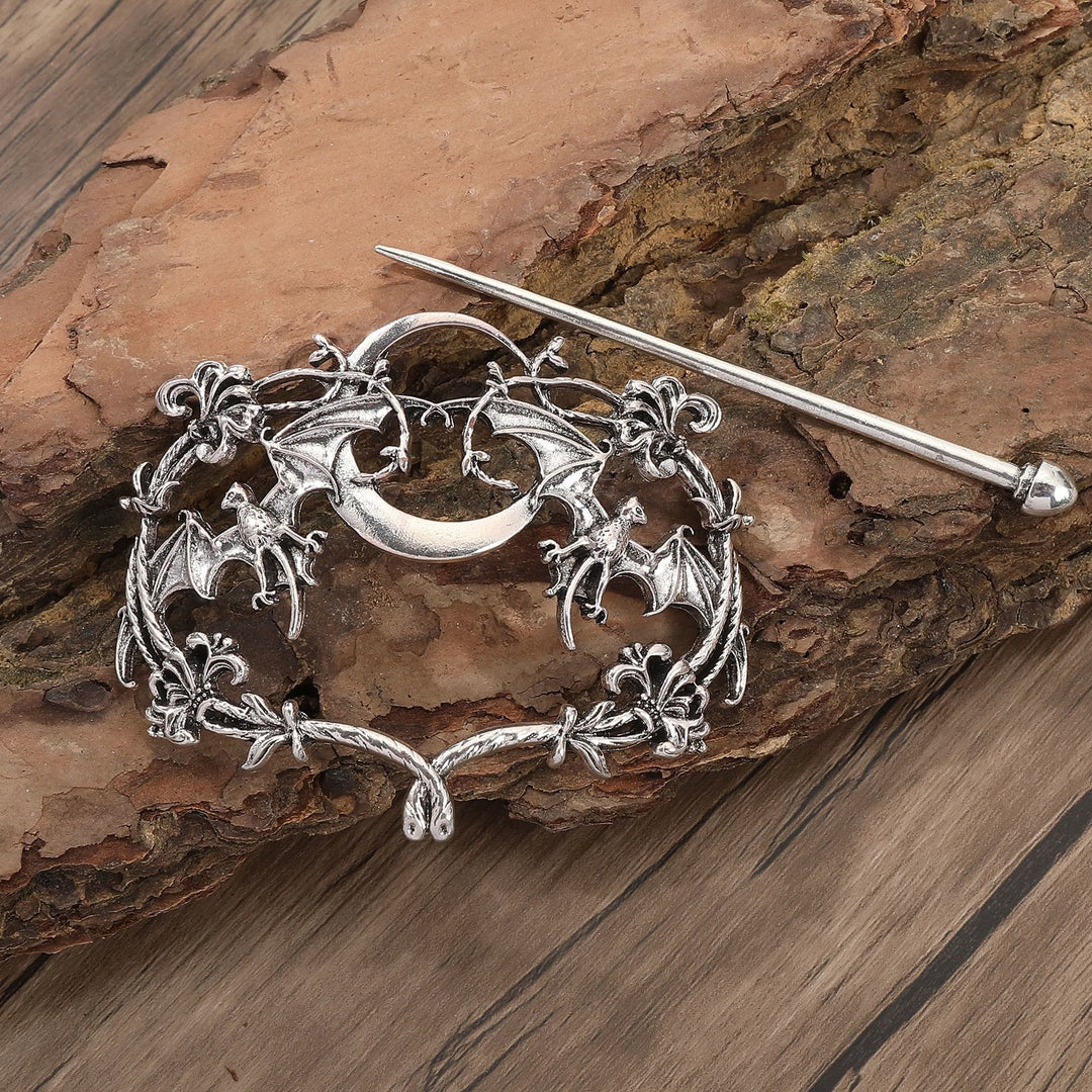 WorldNorse Norse Gothic Moon Bat Hairpin - Small Round - image 8