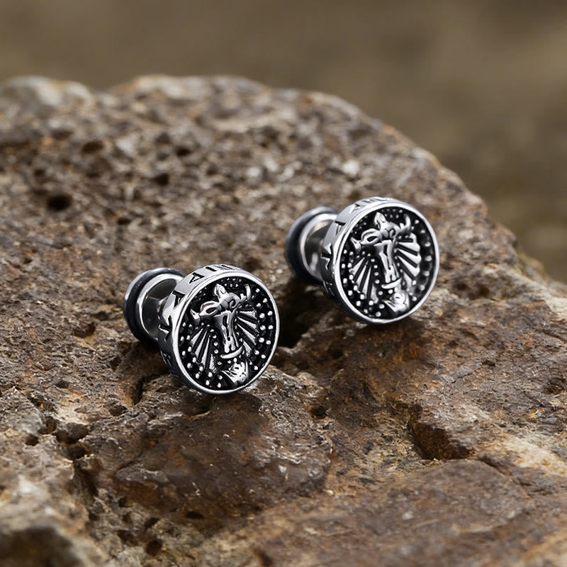 WorldNorse Viking Mjolnir Rune Antiqued Stud Earrings - Mjolnir - image 0