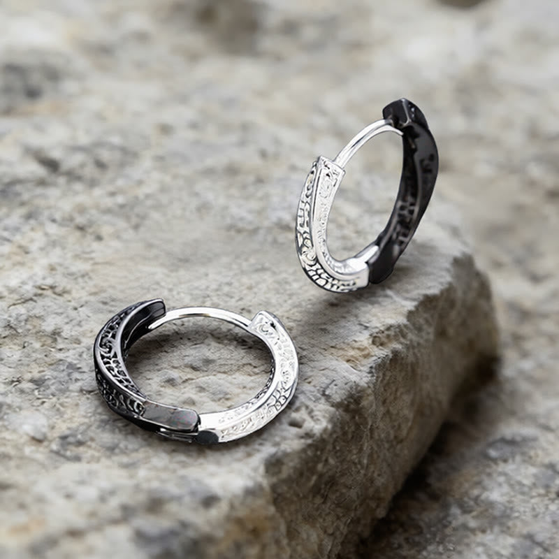 WorldNorse Viking Two Tone Engraved Hoop Earrings - Black Silver - image 0