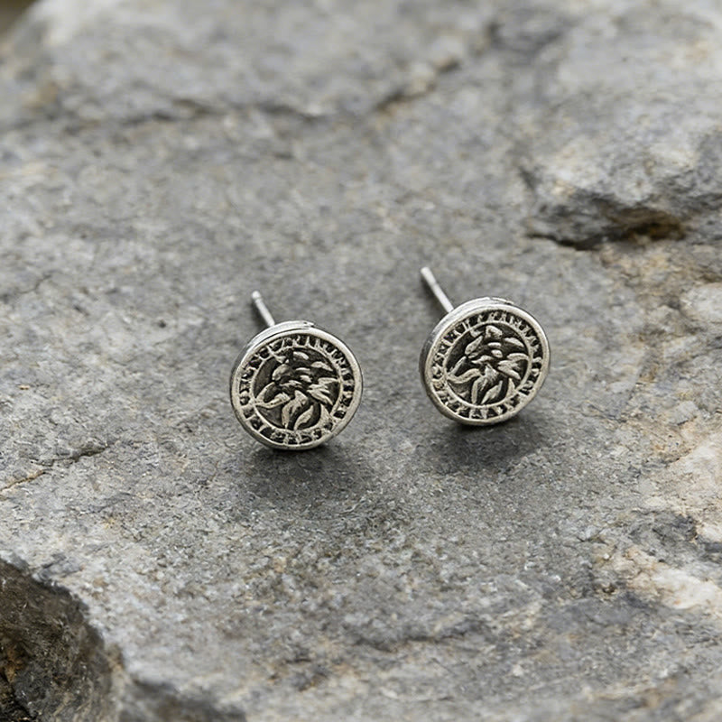 WorldNorse Wolf Carved Vintage Texture Earrings - Wolves - Retro Silver - image 3
