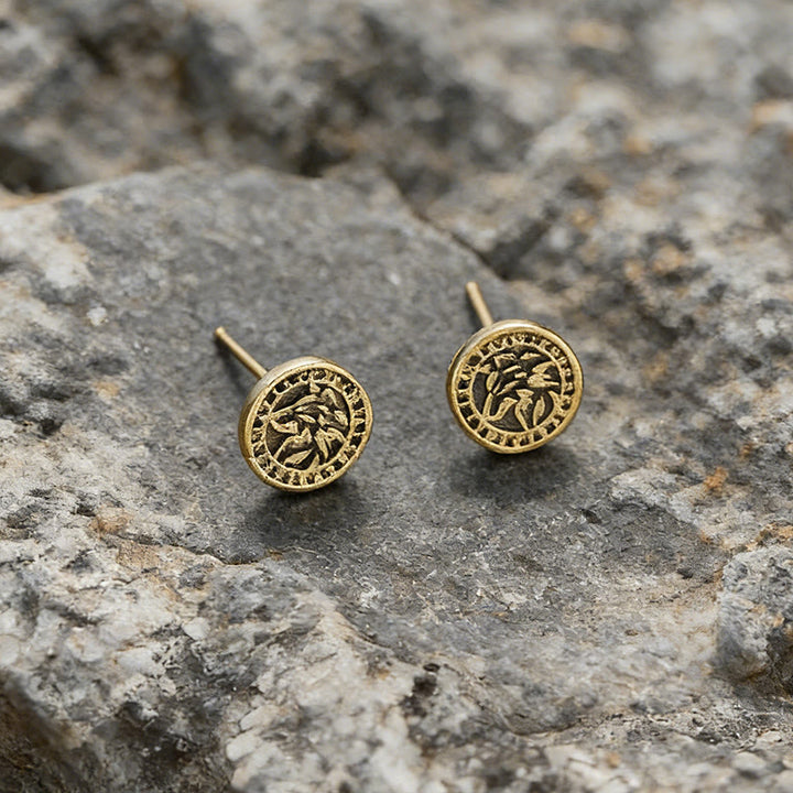 WorldNorse Wolf Carved Vintage Texture Earrings - Wolves - Retro Gold - image 2