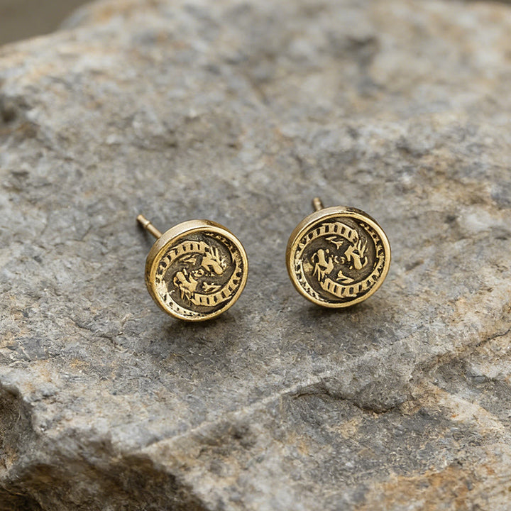 WorldNorse Wolf Carved Vintage Texture Earrings - Dragon - Retro Gold - image 7