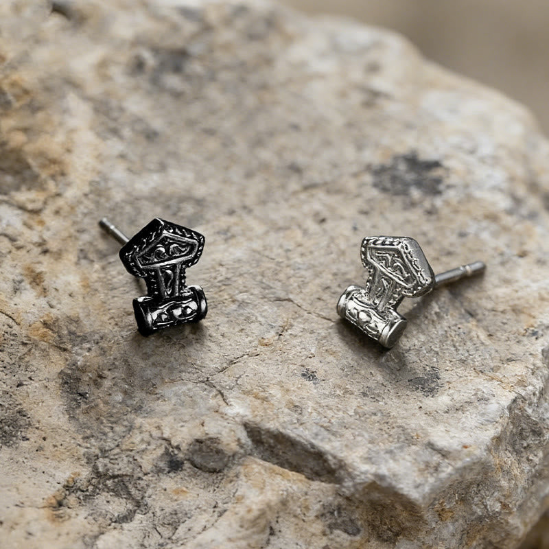 WorldNorse Mjolnir Carved Vintage Stud Earrings - image 0