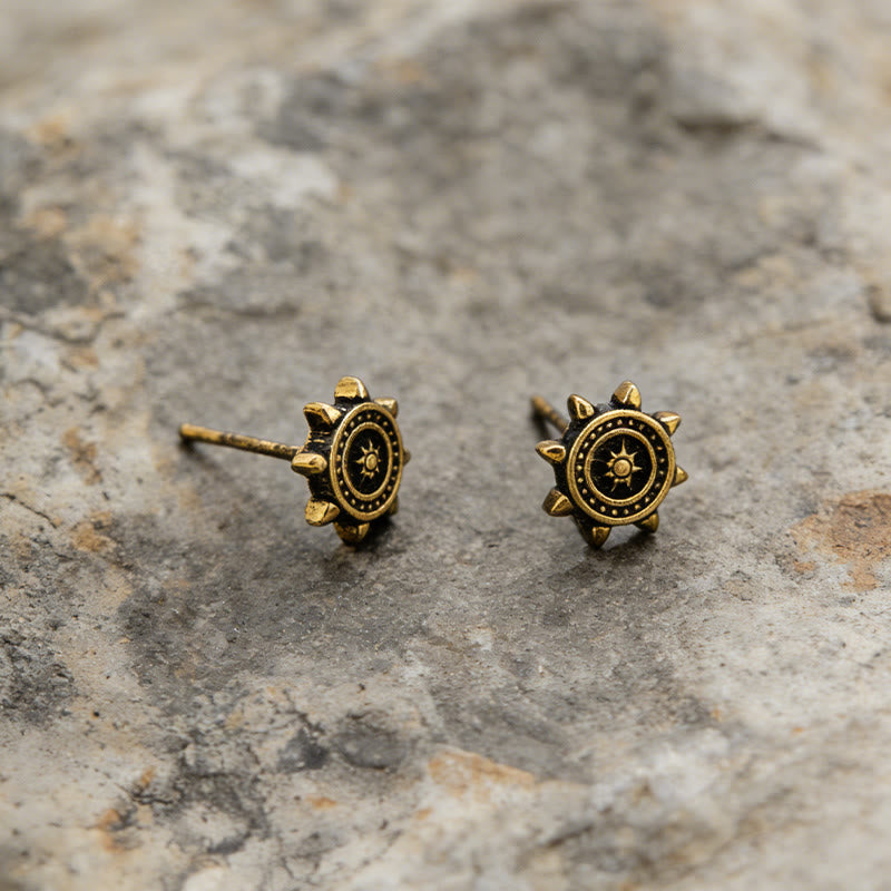 WorldNorse Viking Rudder Textured Rustic Earrings - Retro Gold - image 1