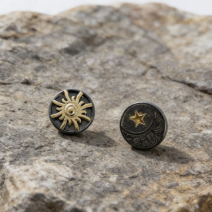 WorldNorse Sun Moon Star Carved Vintage Earrings - image 2