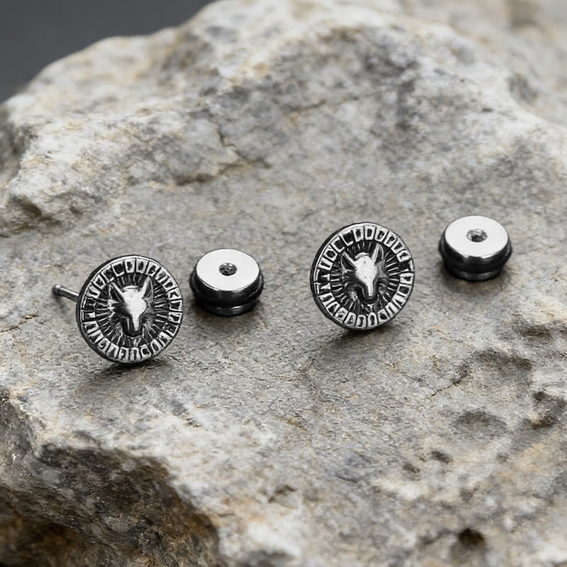 WorldNorse Viking Wolf Rune Textured Antique Earrings - image 5