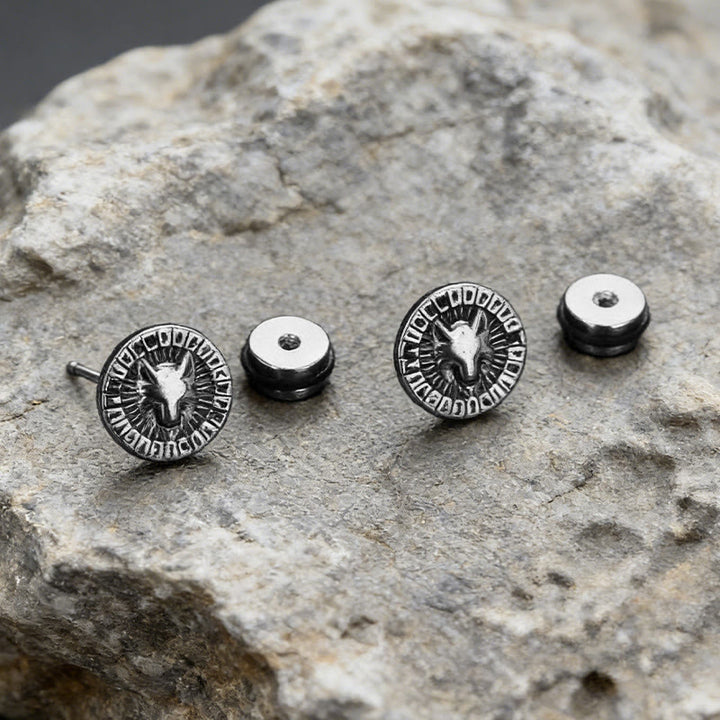 WorldNorse Viking Wolf Rune Textured Antique Earrings - image 5