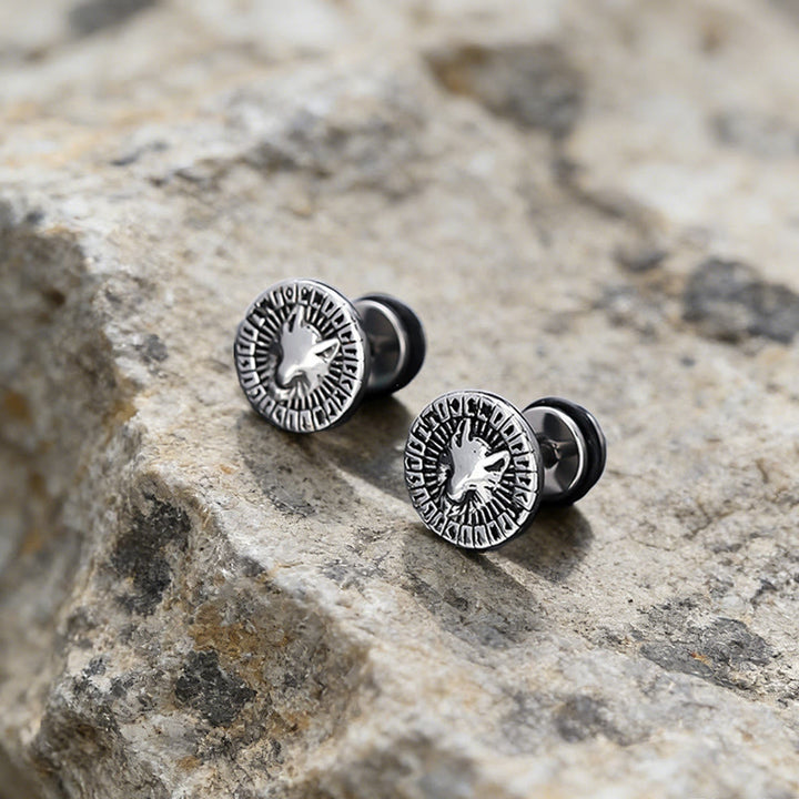 WorldNorse Viking Wolf Rune Textured Antique Earrings - image 4