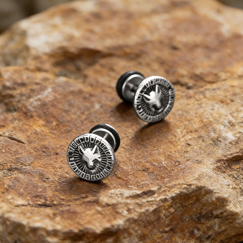 WorldNorse Viking Wolf Rune Textured Antique Earrings - Wolves - image 0