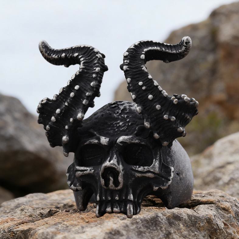 WorldNorse Ram-Horned Demon Skull Ring - UK Size Z（US 13） - image 0