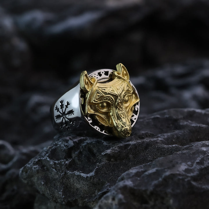 WorldNorse Nordic Vegvísir Wolf Ring - UK Size Z（US 13） - image 0