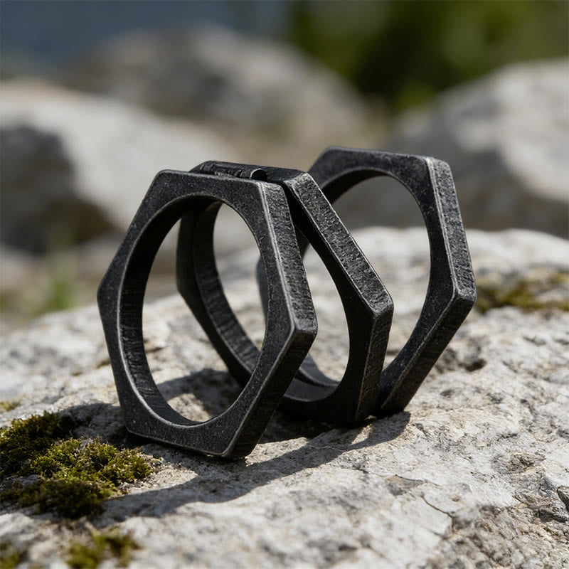 WorldNorse Minimalist Hexagon Band Ring - image 2