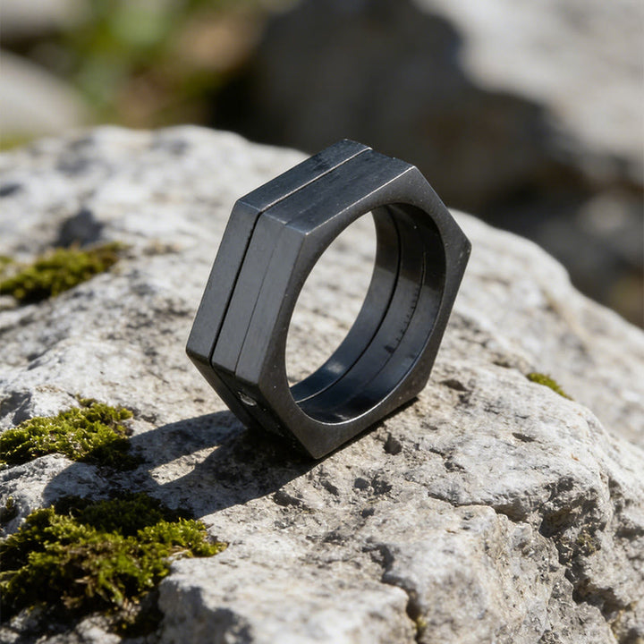 WorldNorse Minimalist Hexagon Band Ring - Black - UK Size Z+1（US 14） - image 8