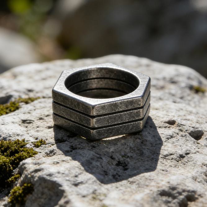 WorldNorse Minimalist Hexagon Band Ring - Retro Black - UK Size Z+1（US 14） - image 0