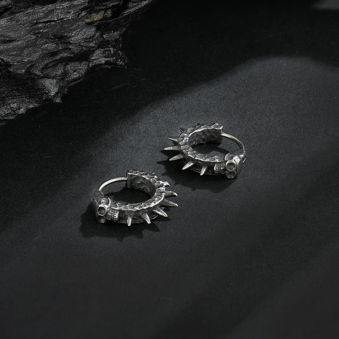 WorldNorse Viking Thorned Skull Huggie Earrings - Skull - image 0