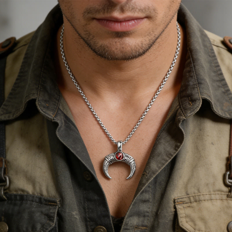 WorldNorse Crescent Twin Tusk Garnet Necklace - image 1