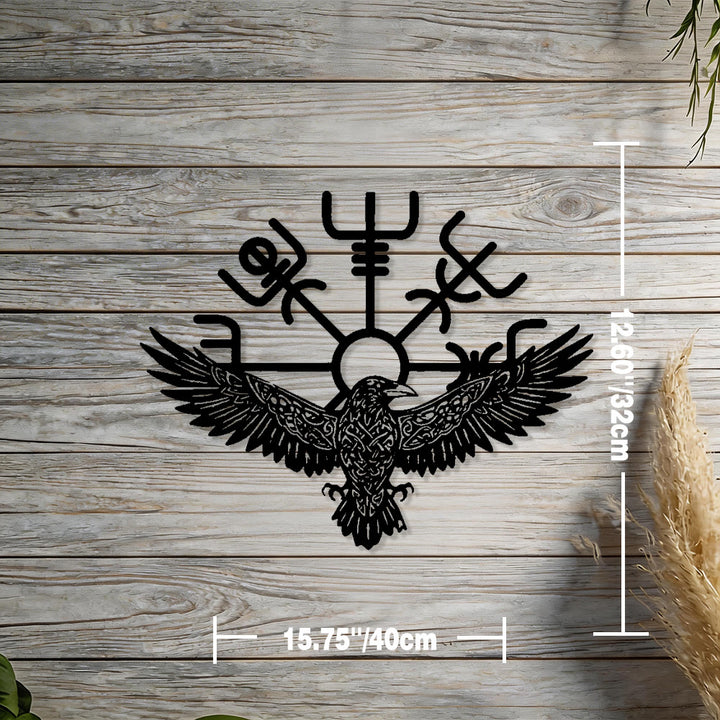 WorldNorse Raven Vegvisir Celtic Knot Metal Wall Decor - Black - 15.75''*12.60''/40*32cm - image 2