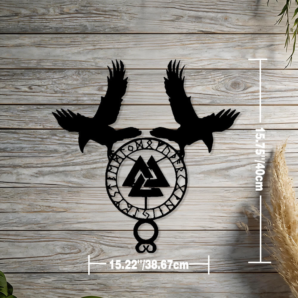 WorldNorse Viking Valknut Twin Ravens Rune Metal Wall Decor - Black - 15.22''*15.75''/38.67*40cm - image 2