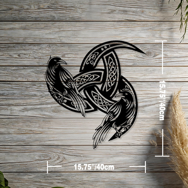 WorldNorse Viking Horned Twin Ravens Celtic Knot Metal Wall Decor - Black - 15.75''*15.75''/40*40cm - image 2