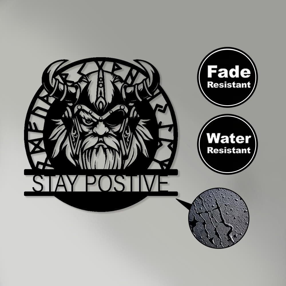 WorldNorse Horned Warrior Stay Positive Rune Circle Metal Wall Decor - image 3