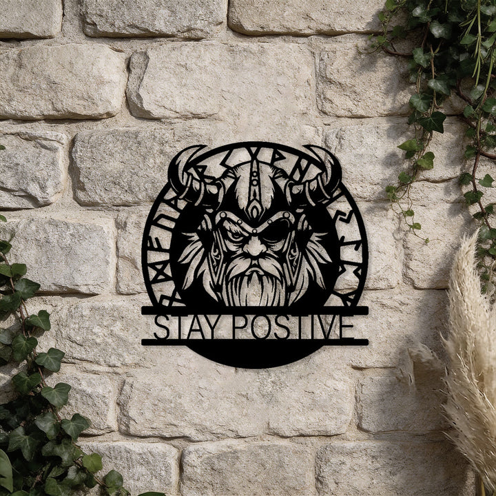 WorldNorse Horned Warrior Stay Positive Rune Circle Metal Wall Decor - image 4