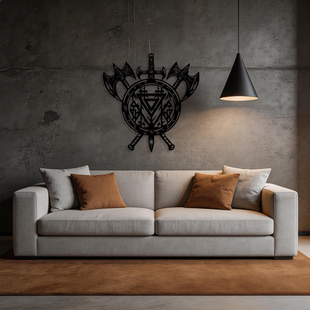 WorldNorse Valknut Shield Axe Sword Metal Wall Decor - image 6