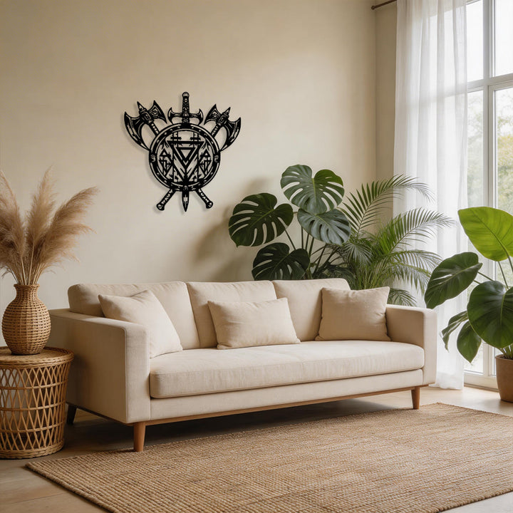 WorldNorse Valknut Shield Axe Sword Metal Wall Decor - image 5