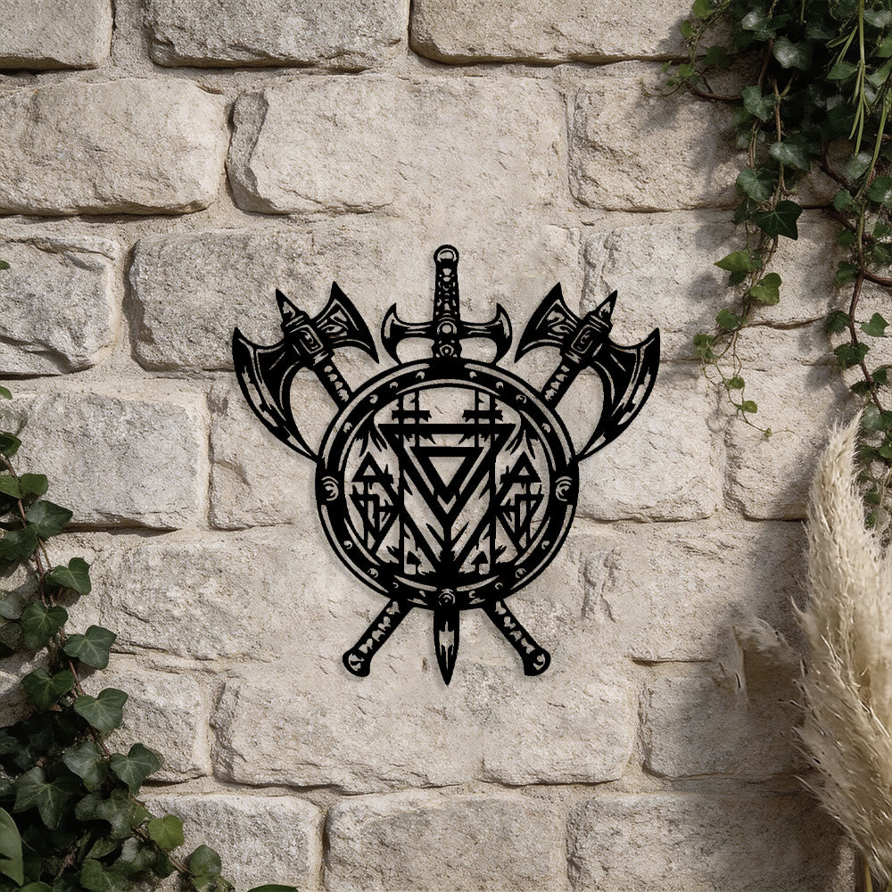 WorldNorse Valknut Shield Axe Sword Metal Wall Decor - image 4