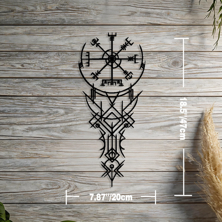 WorldNorse Viking Vegvisir Compass Totem Metal Wall Decor - Black - 7.87''*18.5''/20*47cm - image 2