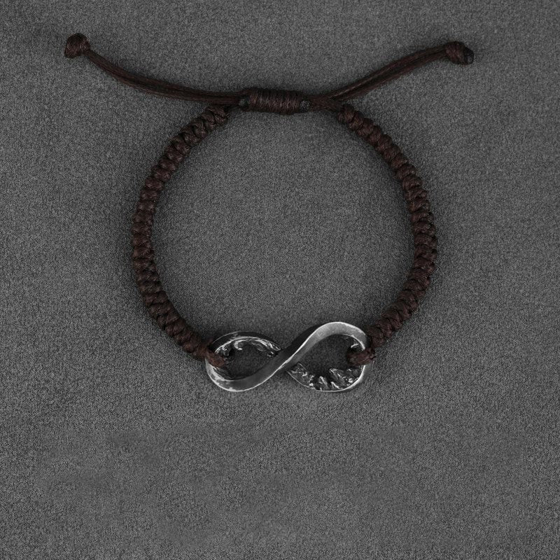 WorldNorse Handcrafted 999 Silver Infinity Knot Bracelet - Retro - Brown Rope - image 2