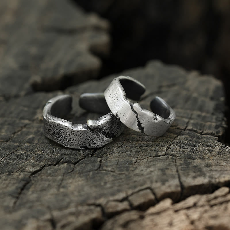 WorldNorse Handcrafted 999 Silver Cracked Cuff Ring - A Pair - NO THANKS - image 0