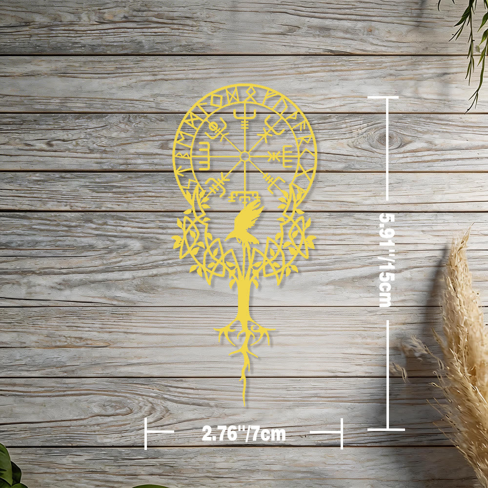 WorldNorse Viking Vegvisir Raven Yggdrasil Metal Wall Decor - Gold - 2.76''*5.91''/7*15cm - image 8
