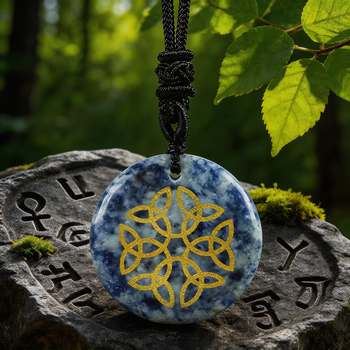 WorldNorse Triquetra Flower Knot Crystal Necklace - Blue Spot Jasper - image 11