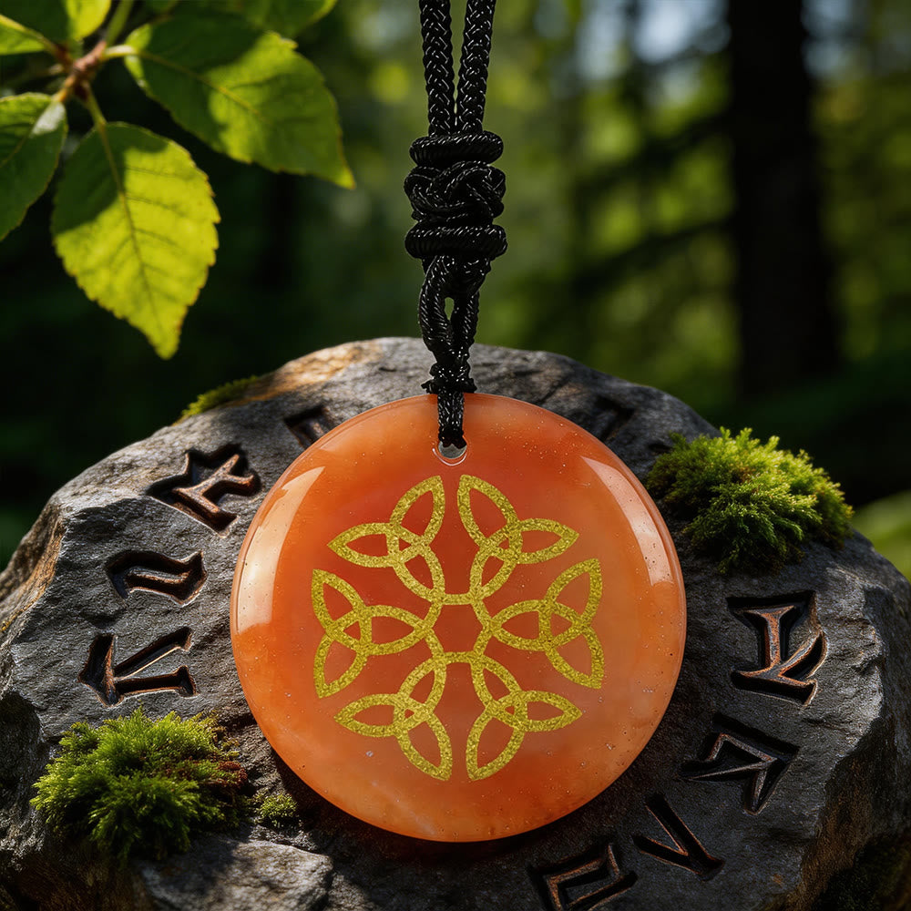 WorldNorse Triquetra Flower Knot Crystal Necklace - Red Aventurine - image 9