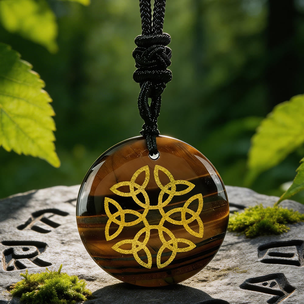 WorldNorse Triquetra Flower Knot Crystal Necklace - Tiger's Eye - image 2