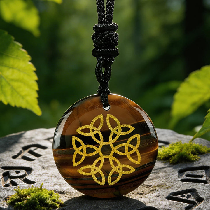 WorldNorse Triquetra Flower Knot Crystal Necklace - Tiger's Eye - image 2