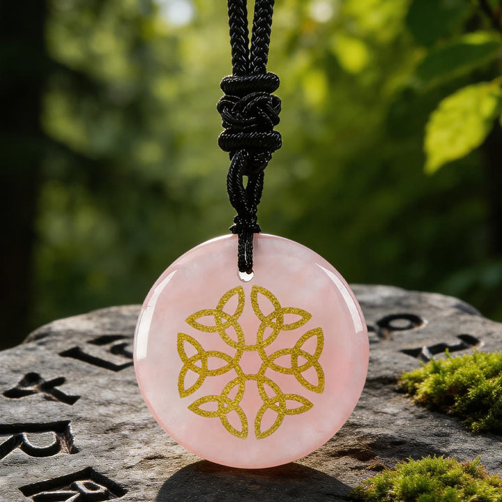 WorldNorse Triquetra Flower Knot Crystal Necklace - Rose Quartz - image 4