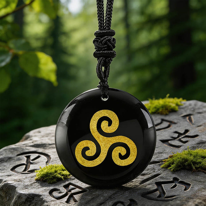 WorldNorse Triskelion Spiral Knot Crystal Necklace - Black Obsidian - image 2