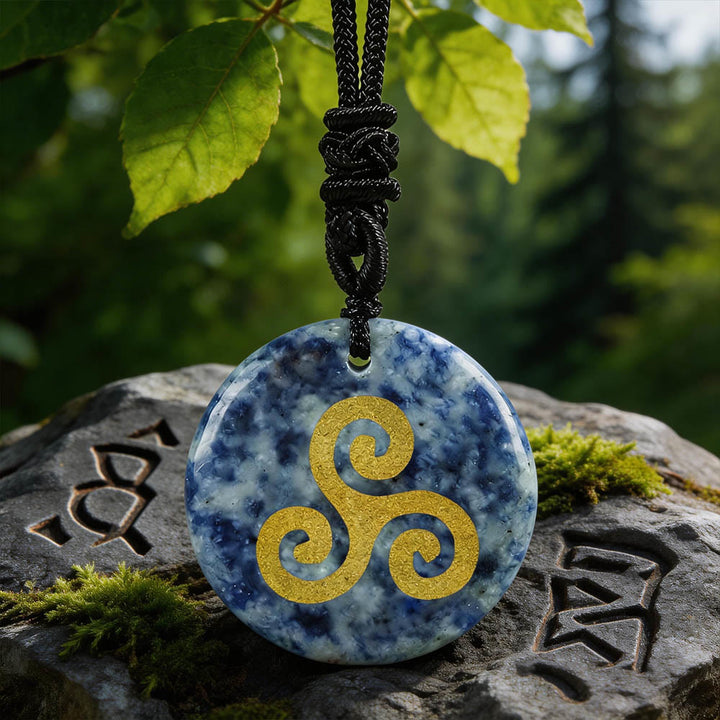 WorldNorse Triskelion Spiral Knot Crystal Necklace - Blue Spot Jasper - image 11