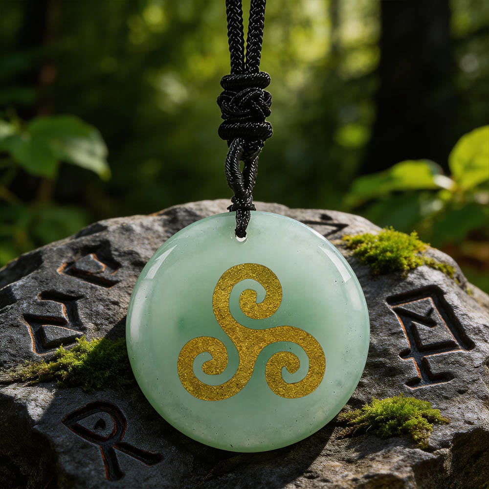 WorldNorse Triskelion Spiral Knot Crystal Necklace - Green Aventurine - image 3