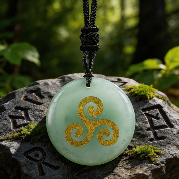 WorldNorse Triskelion Spiral Knot Crystal Necklace - Green Aventurine - image 3