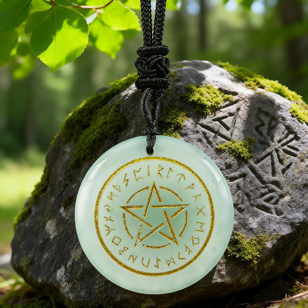 WorldNorse Pentacle Rune Warding Crystal Necklace - Green Aventurine - image 4