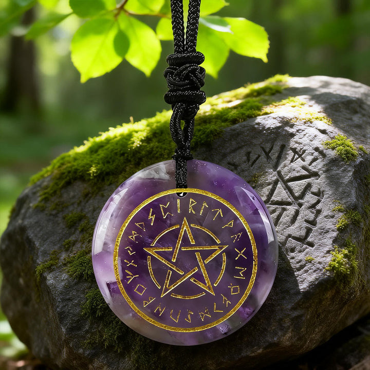 WorldNorse Pentacle Rune Warding Crystal Necklace - Amethyst - image 7