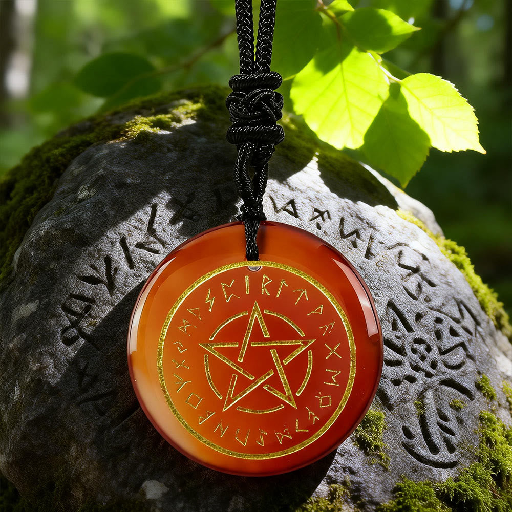 WorldNorse Pentacle Rune Warding Crystal Necklace - Red Agate - image 8